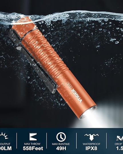 VTIGER T1A Mini Pocket EDC Flashlight with Clip,1300 Lumen Compact AA Rechargeable LED Little Flashlights, Super Bright Tail Switch Small Flash Light with Magnet for Camping,Hiking,Outdoor,Emergency
