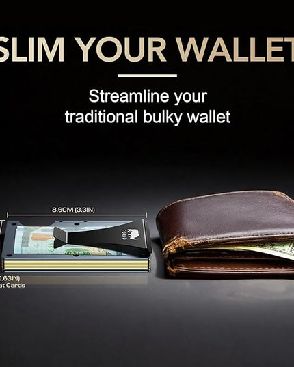 furid Slim Card Wallet for Men: Minimalist Metal Wallet with Money Clip - RFID Front Pocket Credit Card Holder for Work Business Travel - Gift for Father Husband Male Friend