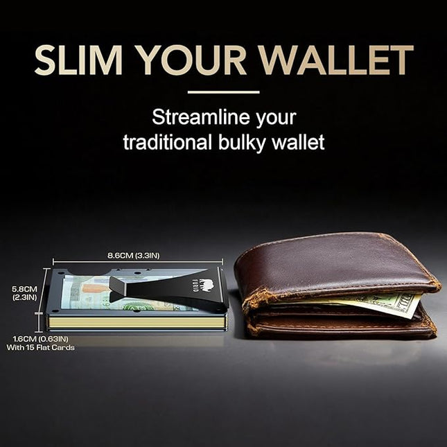 furid Slim Card Wallet for Men: Minimalist Metal Wallet with Money Clip - RFID Front Pocket Credit Card Holder for Work Business Travel - Gift for Father Husband Male Friend