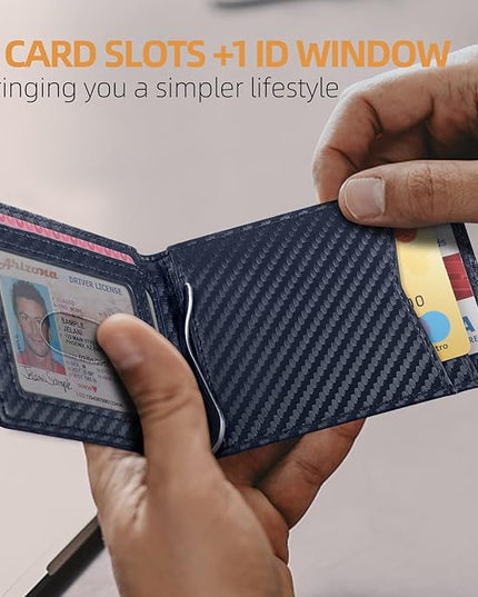 RUNBOX Slim Wallet for Men Genuine Leather RFID Blocking Bifold Minimalist Front Pocket Mens Wallet with Money Clip Thin Gift Box