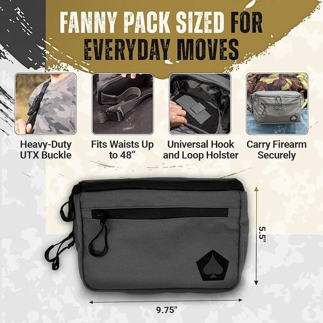 HighSpeedDaddy Carry Fanny Pack - 500D Water-Resistant Nylon, Quick Access CCW Pocket, YKK AquaGuard Zippers, EDC Bag with Adjustable Waist (upto 49"), Everyday Carry for Men & Women - Grey