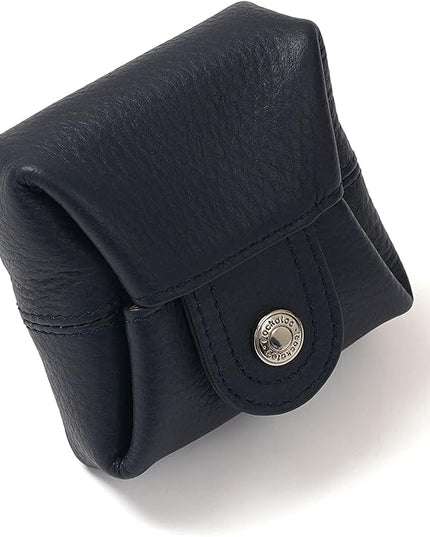 Cockatoo Genuine Leather Coin Pouch Change Holder, Mini Snap Pocket Wallet for Men Women (Navy Blue, Large)
