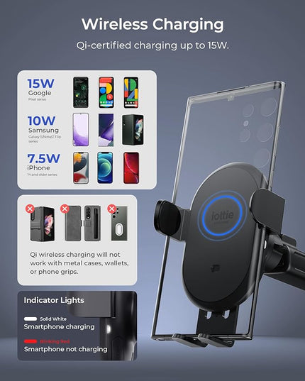 iOttie Auto Sense 2 Dash & Windshield Car Phone Holder with Qi Wireless Charging – Auto Clamping Phone Mount & Charger for iPhone, Google Pixel, Samsung Galaxy, Huawei, LG (Adapter Not Included)