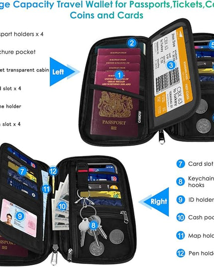 Travel Passport Wallets, Airtag Lightweight Family Passport Holder With RFID Blocking Passport Cover Case Waterproof Bag Document Organizer for Men and Women