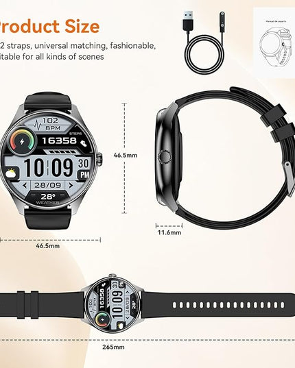 iBesi Smart Watches for Men Women with 1.43" AMOLED Display, 7-Day Battery, 120+ Sport Modes, Bluetooth Calling, Heart Rate & Sleep Monitor, IP68 Waterproof Compatible for iPhone and Android (Black)