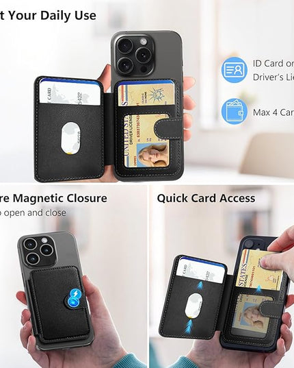 TopMade for Magsafe Wallet, Strongest Magnetic Card Holder for iPhone 17/16/15/14/13/12 Series, Slim Magnetic Phone Wallet, 4 Cards Holder, Vegan Leather, RFID Blocking, Open ID Window, Black