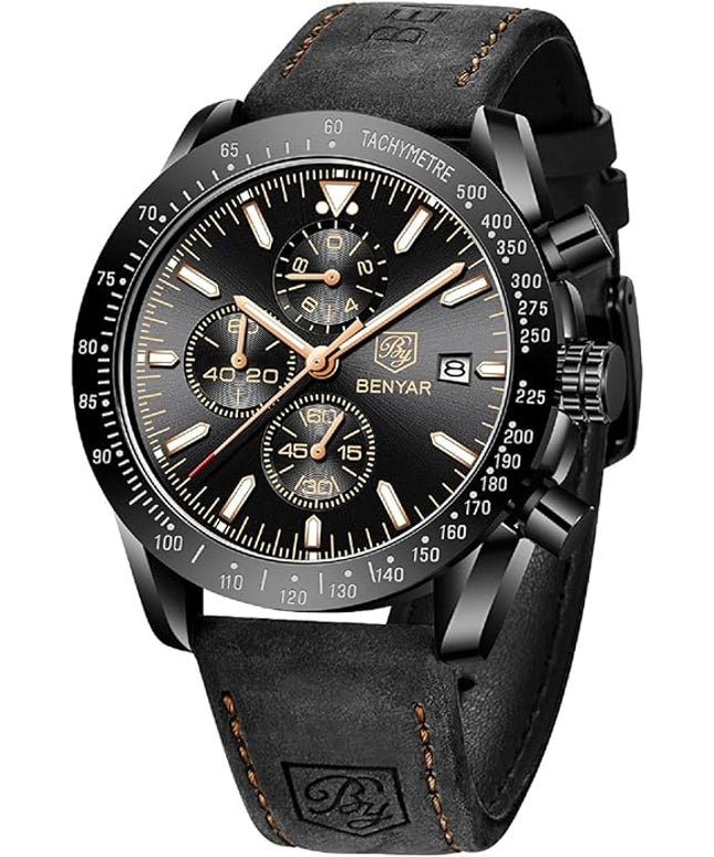 BY BENYAR Watch for Men Analog Quartz Chronograph Waterproof Luminous Designer Mens Wrist Watches Business Work Sport Casual Dress Watch with Silicone Strap Elegant Gifts for Men