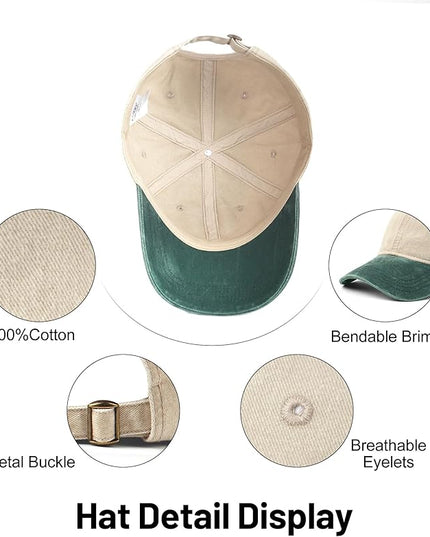 XXL Oversize Washed Denim Baseball Cap,Low Profile Jean Sports Cap for Big Heads 23.5"-25.5",Large Pigment Dyed Dad Hat