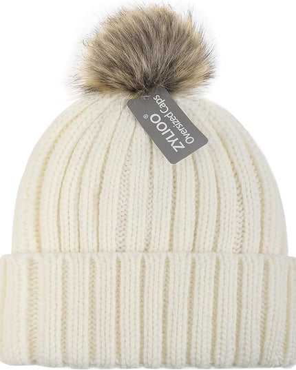 Zylioo Plus Size Fleece Lined Beanie Hat,2XL/XL/L/M/S Thermal Knitted Hat,Winter Warm Lined Snow Hats for Women Men