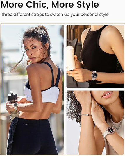 Smart Watches for Women(Answer/Make Calls), 1.27'' AMOLED Screen Activity Trackers with Heart Rate/Sleep/SpO2 Monitor, Smartwatch for iPhone/Samsung/Android, 120+ Sport Modes IP68 Fitness Watch 3Bands