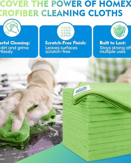 HOMEXCEL Green Microfiber Cleaning Cloth 20 Pack 11.5 x 11.5 Inch Microfiber Towels for Cars Ultra Absorbent Cleaning Rags Lint Free Cleaning Towels for Household Kitchen, Window Car