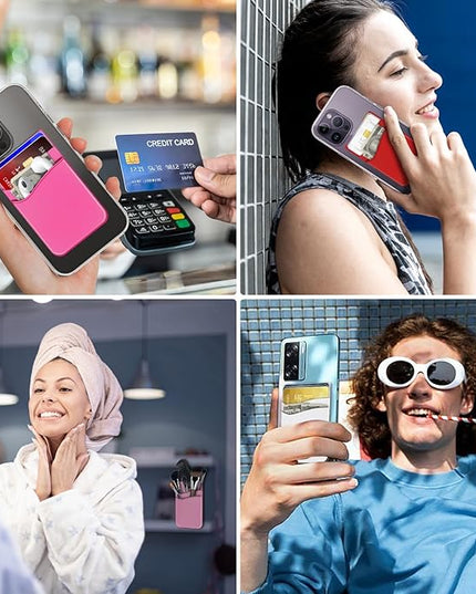 Senose Card Holder for Phone Case, Card Holder for Back of Phone, Silicone Phone Pouch Wallet Sleeve Stick-on ID Credit Card for All Smartphones, Pink+White+Red+Orange+Rose Red