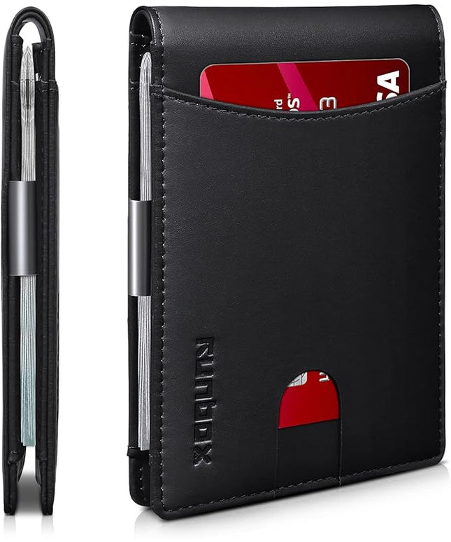 RUNBOX Slim Money Clip Wallets for Men RFID Blocking 11 Card Holder Minimalist Small Leather Bifold Men's Front Pocket Wallet Gift Box