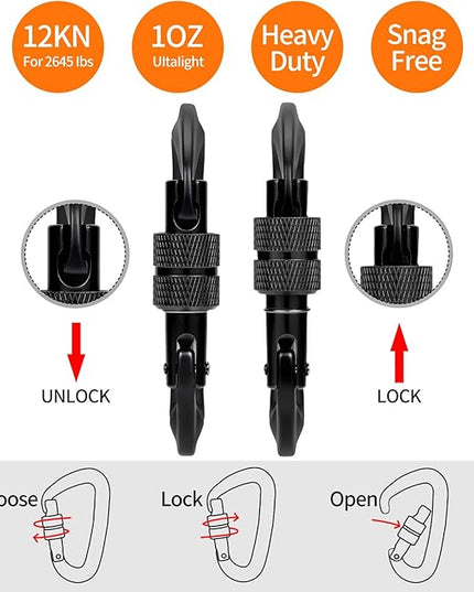 Carabiner Clips Heavy Duty 12kN (2697 lbs)-Lightweight Locking Carabiners for Camping, Hiking, Hammock, Dog Leash Harness, Outdoor and Gym etc, Keychains& Utility