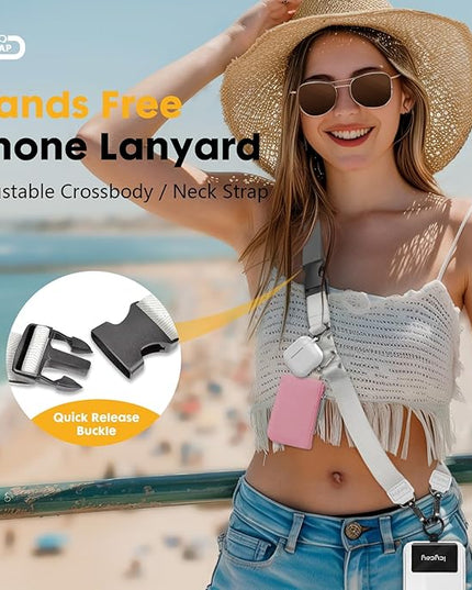 Phone Lanyard Crossbody, White Cell Phone Strap for Around The Neck Adjustable, Minimalist Teacher Anti Theft Cute Lanyard for iPhone Case ID Holder Keys Accessories Travel Essential