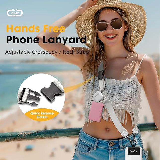 Phone Lanyard Crossbody, White Cell Phone Strap for Around The Neck Adjustable, Minimalist Teacher Anti Theft Cute Lanyard for iPhone Case ID Holder Keys Accessories Travel Essential