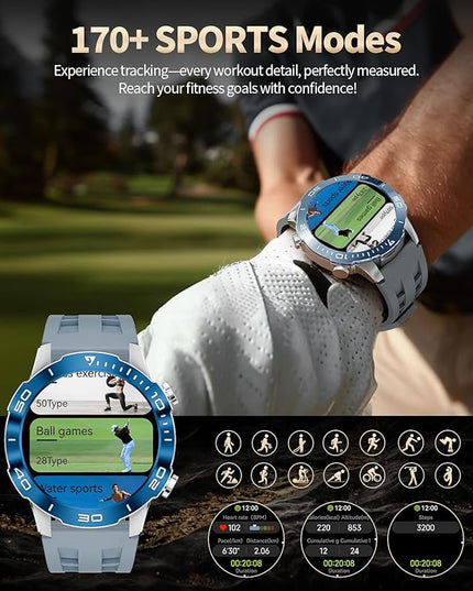 Military Smart Watch for Men(Answer/Calls),1.43''AMOLED Screen,500mAh 5ATM Waterproof,170 Sports Modes, Fitness Tracker Watch with Heart Rate/Blood Pressure/SpO2 for Android/iOS,Smartwatch Black