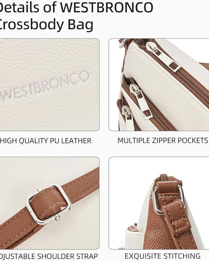 WESTBRONCO Crossbody Bags for Women, Medium Size Shoulder Handbags, Satchel Purse with Multi Zipper Pocket