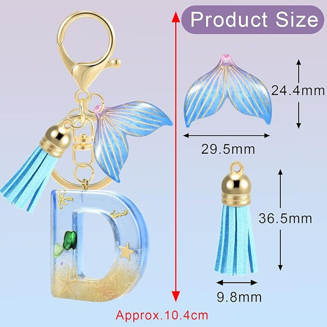 Initial letter Keychains for Women, Ocean Series Avowing Protect Earth Environment, Tassel Cute Car Keychain Initial Key Chain Keyring for Bookbag Handbag Backpack Charm Key Ring Unisex (Letter D)