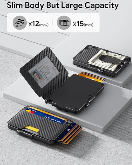SEMORID Wallet for Men, Mens Wallet Minimalist Slim Wallet, RFID Blocking Smart Pop Up Wallet with Money Clip & ID Window, Metal Compact Wallet, Aluminum Credit Card Holder Wallet