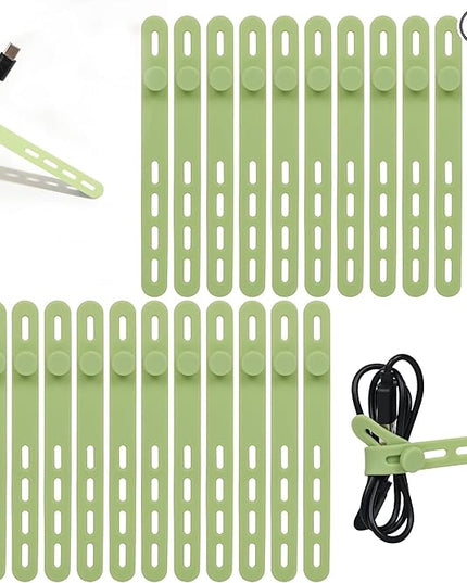 Donruby 24Pcs Silicone Cable Ties - Reusable & Washable with Locking Buckles, Adjustable Fastening Cable Management Straps, Multi-Purpose High Elasticity Cord Organizer (Matcha Green)