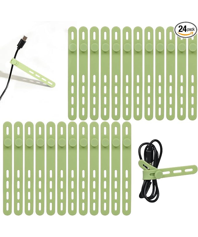 Donruby 24Pcs Silicone Cable Ties - Reusable & Washable with Locking Buckles, Adjustable Fastening Cable Management Straps, Multi-Purpose High Elasticity Cord Organizer (Matcha Green)