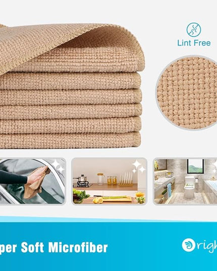 Orighty Microfiber Cleaning Cloth, 12 Pack Microfiber Towels for Cars, Highly Absorbent Car Cleaning Supplies, Lint Free Cloths Clean Rags for Car Care, House, Kitchen, 12x12 inch, Brown