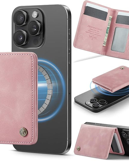 Defencase for Magsafe Wallet Magnetic Card Holder RFID Blocking, PU Leather Minimalist Phone Wallet for MagSafe Phones and Cases for iPhone 17/16/ 15/14/ 13/12/ Pro/Max/Plus/Air, Rose Pink