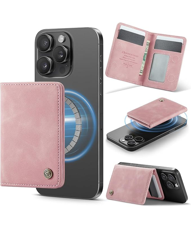 Defencase for Magsafe Wallet Magnetic Card Holder RFID Blocking, PU Leather Minimalist Phone Wallet for MagSafe Phones and Cases for iPhone 17/16/ 15/14/ 13/12/ Pro/Max/Plus/Air, Rose Pink