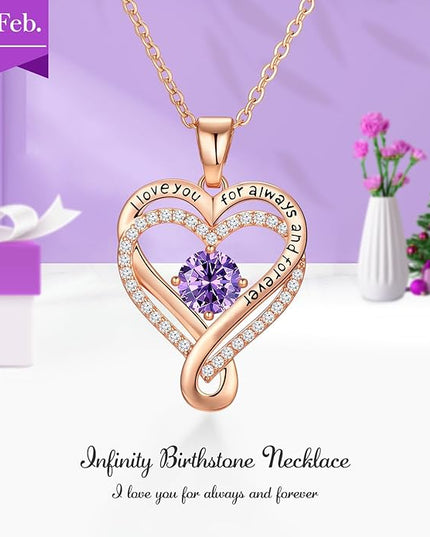 Infinity Love Heart Birthstone Necklace for Women Wife, S925 Sterling Silver Anniversary for Women Wife Birthday Gift for Her Girlfriend Mom Daughters, I Love You Women's Jewelry 18k Rose Gold Filled