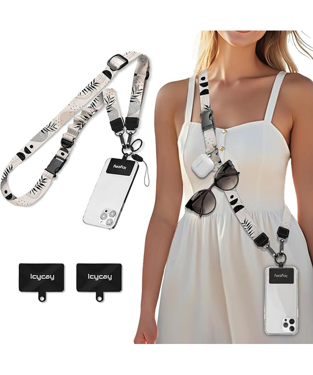 Phone Lanyard Crossbody, Abstract Leaf Cell Phone Strap for Around The Neck Adjustable, Anti Theft Cute Lanyard for iPhone Case ID Holder Keys Accessories Travel Essential