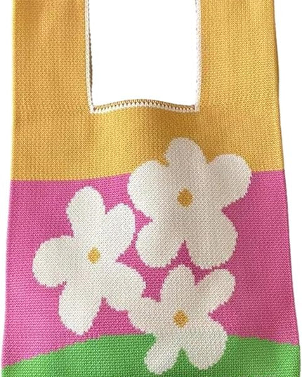 Women's Wrist Knot Tote Bag Small Crochet Wristlet Handbag Aesthetic Cute Knit Purse (Very Small Size)