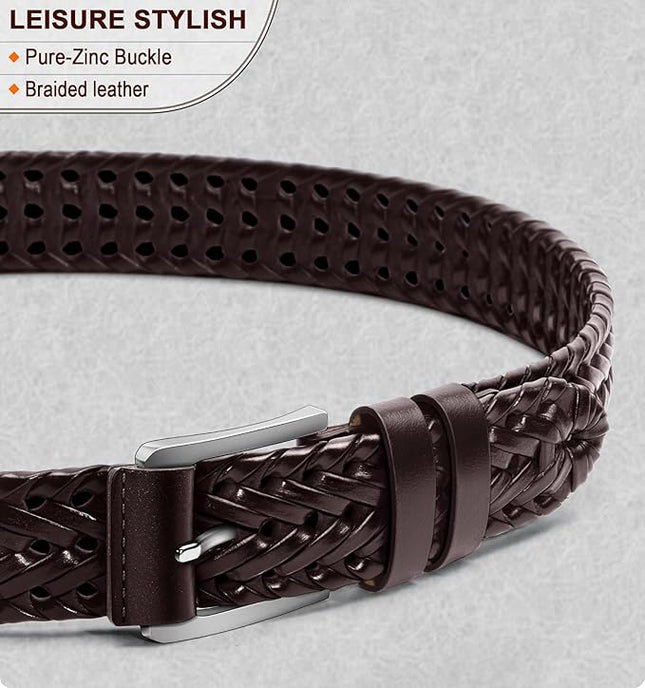 BULLIANT Mens Belts,Leather Woven Braided Belts for Gift Men Casual Jeans Golf