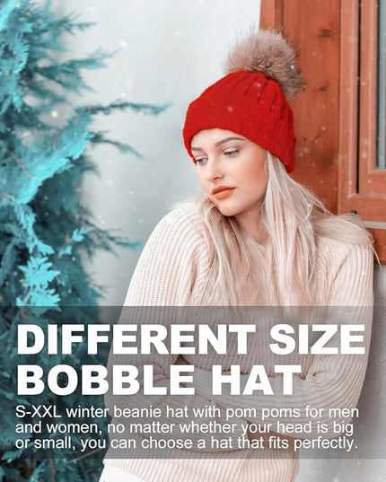 Zylioo Plus Size Fleece Lined Beanie Hat,2XL/XL/L/M/S Thermal Knitted Hat,Winter Warm Lined Snow Hats for Women Men