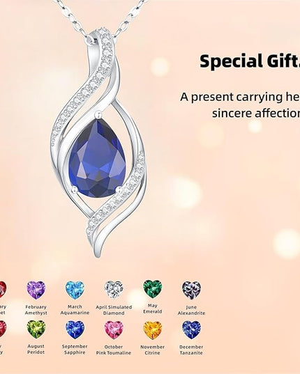 Birthstone Necklace gift for Women S925 Sterling Silver Teardrop with Cubic Zirconia- Birthday Jewelry gift for her, Girlfriend, Wife, Mom on Birthday, Anniversary