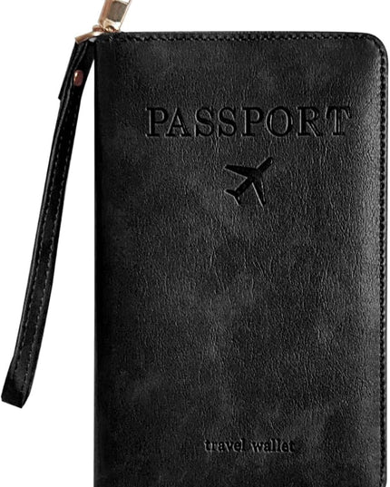 Passport Holder for Travel, Passport Holder Cover Wallet for Women Men With Rfid Blocking, PU Passport Book Card Holder Case - Travel Essentials Accessories Black