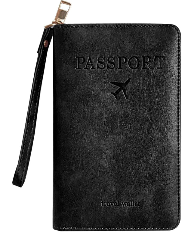 Passport Holder for Travel, Passport Holder Cover Wallet for Women Men With Rfid Blocking, PU Passport Book Card Holder Case - Travel Essentials Accessories Black