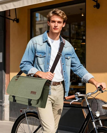ESTARER Men's Messenger Bag 17.3 Inch, Water-resistant Canvas Laptop Bag, Computer Shoulder Bag for College Travel Work, Army Green