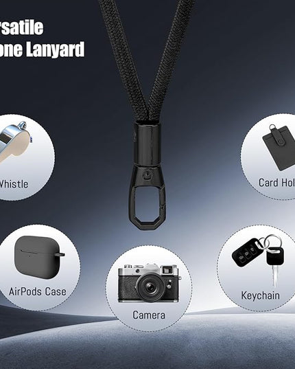 Dadanism Phone Lanyard 2 Pack, 2x Adjustable Crossbody Phone Strap, 2x Tether Tab, Anti-theft Universal Cellphone Multifuctional Patch Lanyards for iPhone & Most Smartphones, Black+Black