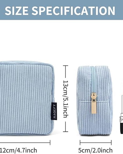 MAGEFY Small Makeup Bag for Purse Mini Cosmetics Bag Corduroy Cute Cosmetic Pouch for Women with Slip-in Pockets