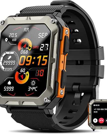 Military Smart Watch for Men (Answer/Make Call), 10 ATM Waterproof Outdoor Sports Fitness Tracker with, Blood Pressure, Heart Rate, Sleep Monitor, Rugged Tactical Smartwatch for Android and iPhone