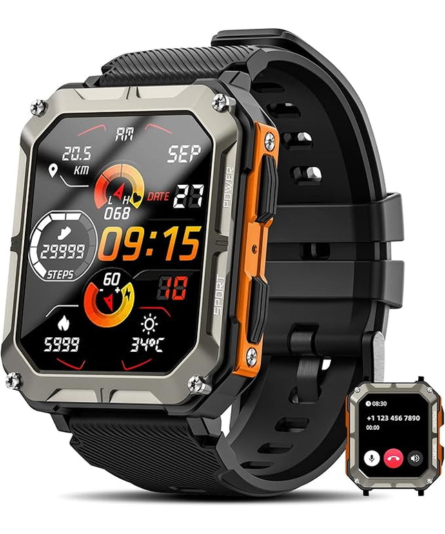 Military Smart Watch for Men (Answer/Make Call), 10 ATM Waterproof Outdoor Sports Fitness Tracker with, Blood Pressure, Heart Rate, Sleep Monitor, Rugged Tactical Smartwatch for Android and iPhone