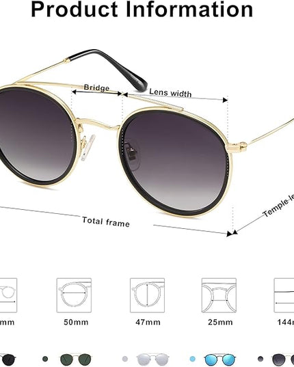 SOJOS Retro Vintage Round Polarized Sunglasses for Women Men Small Double Bridge Circle Sunnies SJ1104