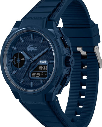 Lacoste LC33 Men's Analog-Digital Watch – TR90 Case, World Clock, Stopwatch, Alarm, Backlight, Textured Silicone Strap, Premium Fashion Timepiece - Gift for Him - 45mm