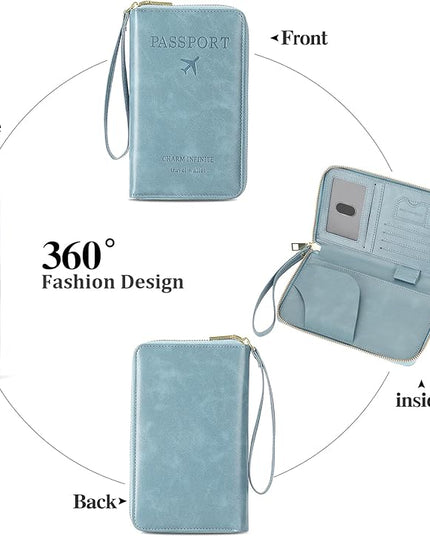 Leather RFID Blocking Passport Holder Travel Wallet, Passport Cover/Travel Wallet for Women/Men with