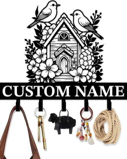 peanut case Customized Keys Holder - Personalized Birds Flower Key Hooks Wall Metal Sign Decor,Wall Holder, Garden,Door Hook (Style A)