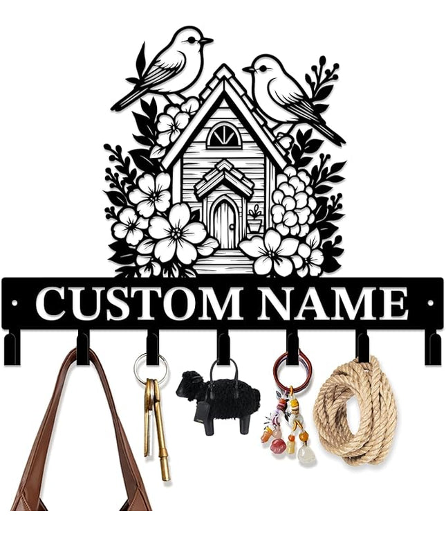 peanut case Customized Keys Holder - Personalized Birds Flower Key Hooks Wall Metal Sign Decor,Wall Holder, Garden,Door Hook (Style A)