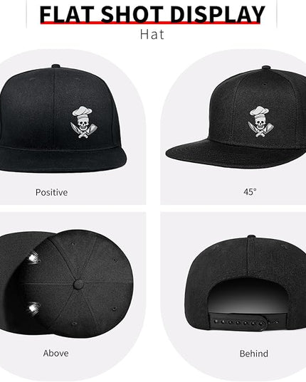 Negi Skull Chef Item Unisex Snapback Hat for Men, Hip Hop Baseball Cap Snapback Extender Adjustable, Classic Skull Snapback Hats for Men Women, Black Trucker Hat for Golf Outdoor Grill Fisherman