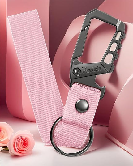 Metal heavy duty key chain carabiner clip bottle opener wrist lanyard ring car key fob unisex for men and women