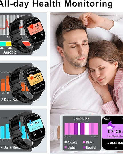 Smart Watch for iOS and Android Phones,2025 HD 2.01" Screen Smart Watches for Women Men,1ATM Waterproof,112+ Sports Modes Fitness Activity Tracker,Heart Rate Sleep Monitor Steps Calories Counter,Black